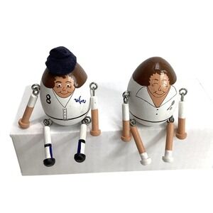 2 Painted Wooden Egg Eggbert Shelf Sitter Figurine 4" Vintage USA 1995